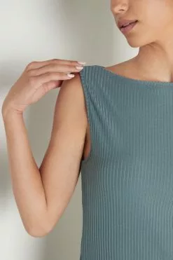 Tezenis Rib Knit Boat Neckline Tank Top. -Outlet Tops Store 1MC1019322U DT1W