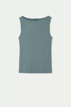 Tezenis Rib Knit Boat Neckline Tank Top. -Outlet Tops Store 1MC1019322U F
