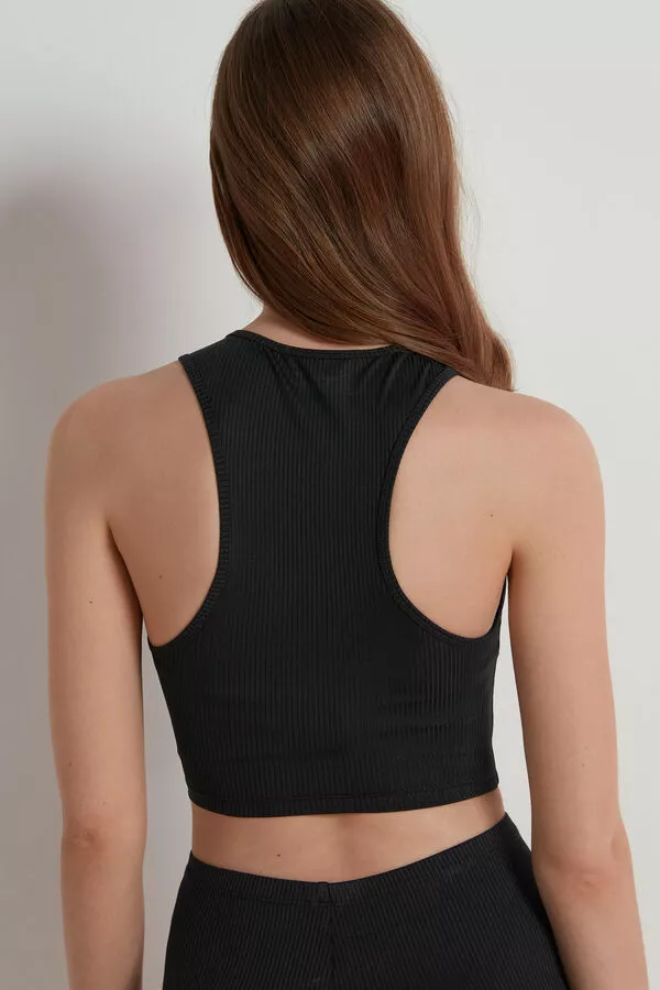 Tezenis Ribbed Cotton Cropped Racerback Tank Top 2 Tezenis Ribbed Cotton Cropped Racerback Tank Top - Image 2