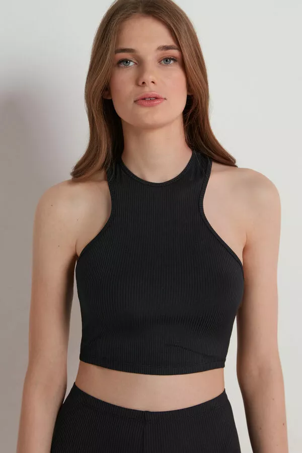 Tezenis Ribbed Cotton Cropped Racerback Tank Top 1 Tezenis Ribbed Cotton Cropped Racerback Tank Top