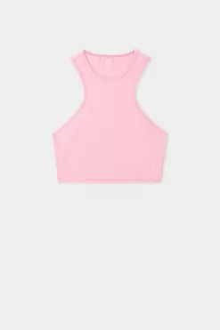 Tezenis Ribbed Cotton Cropped Racerback Tank Top -Outlet Tops Store 1MC1052560V F