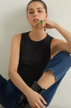 Tezenis Ribbed Wide Strap Tank Top -Outlet Tops Store 1MC1284019 M