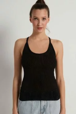 Tezenis Ultralight Ribbed Cotton Halter Tank Top