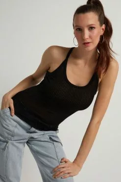 Tezenis Ultralight Ribbed Cotton Halter Tank Top -Outlet Tops Store 1MC1583019 M