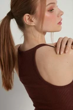 Tezenis Ultralight Ribbed Cotton Halter Tank Top -Outlet Tops Store 1MC1583314V DT1W