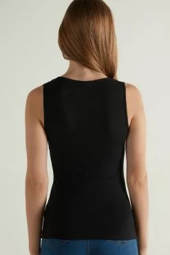 Tezenis Lace Wide Strap V-Neck Viscose Camisole 6 Tezenis Lace Wide Strap V-Neck Viscose Camisole -Outlet Tops Store 1MC172A019 BI