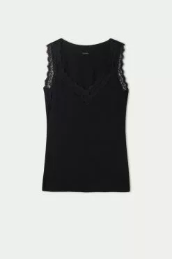 Tezenis Lace Wide Strap V-Neck Viscose Camisole 9 Tezenis Lace Wide Strap V-Neck Viscose Camisole -Outlet Tops Store 1MC172A019 F