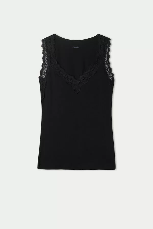 Tezenis Lace Wide Strap V-Neck Viscose Camisole 5 Tezenis Lace Wide Strap V-Neck Viscose Camisole - Image 5