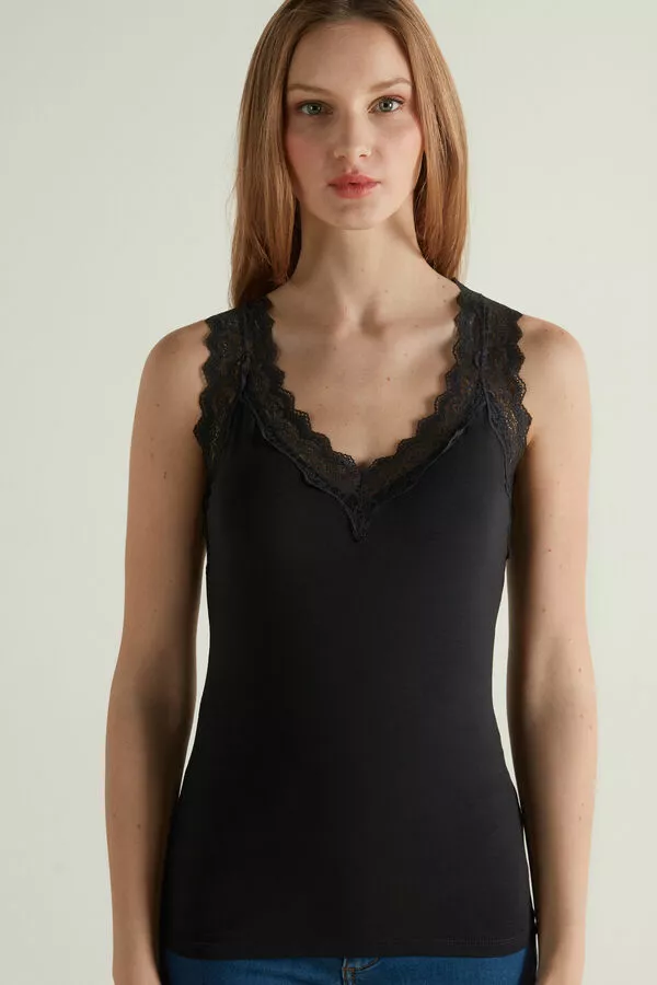 Tezenis Lace Wide Strap V-Neck Viscose Camisole 1 Tezenis Lace Wide Strap V-Neck Viscose Camisole