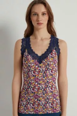 Tezenis Lace Wide Strap V-Neck Printed Viscose Camisole