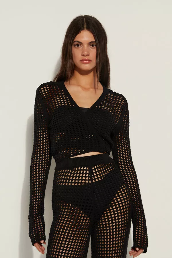 Tezenis Long Sleeve Crop Cardigan/Top In Mesh Crochet 1 Tezenis Long Sleeve Crop Cardigan/Top In Mesh Crochet