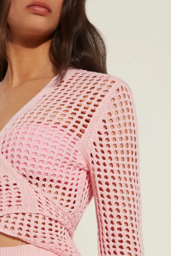 Tezenis Long Sleeve Crop Cardigan/Top In Mesh Crochet 4 Tezenis Long Sleeve Crop Cardigan/Top In Mesh Crochet - Image 4