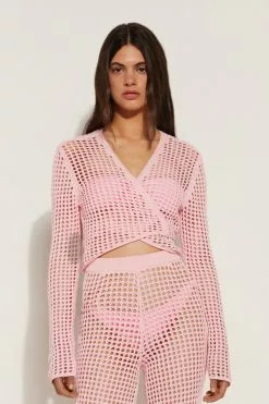 Tezenis Long Sleeve Crop Cardigan/Top In Mesh Crochet