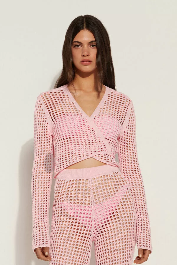 Tezenis Long Sleeve Crop Cardigan/Top In Mesh Crochet 1 Tezenis Long Sleeve Crop Cardigan/Top In Mesh Crochet