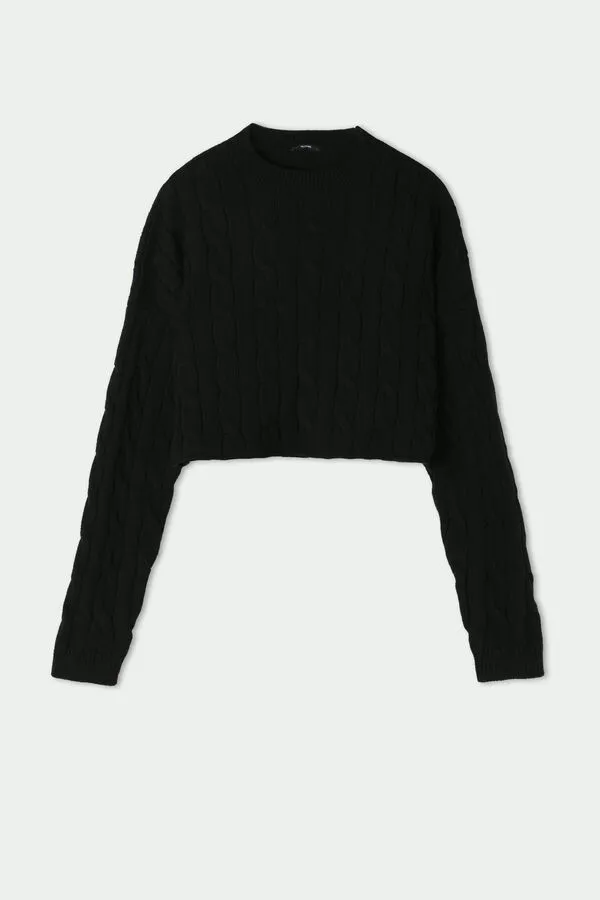 Tezenis Cropped Long-Sleeve Cable Knit Sweater In Fully-Fashioned Cotton 5 Tezenis Cropped Long-Sleeve Cable Knit Sweater In Fully-Fashioned Cotton - Image 5