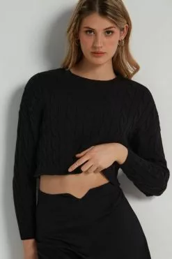 Tezenis Cropped Long-Sleeve Cable Knit Sweater In Fully-Fashioned Cotton 7 Tezenis Cropped Long-Sleeve Cable Knit Sweater In Fully-Fashioned Cotton -Outlet Tops Store 1ML1353019 M