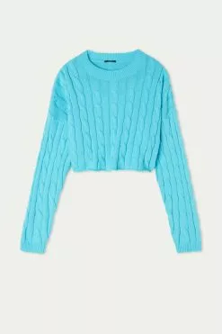 Tezenis Cropped Long-Sleeve Cable Knit Sweater In Fully-Fashioned Cotton -Outlet Tops Store 1ML1353257V F
