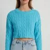 Tezenis Cropped Long-Sleeve Cable Knit Sweater In Fully-Fashioned Cotton