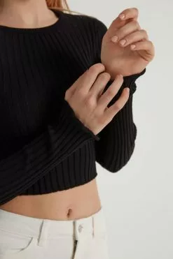 Tezenis Long-Sleeve Ribbed Crop Top -Outlet Tops Store 1ML1359019 DT1W
