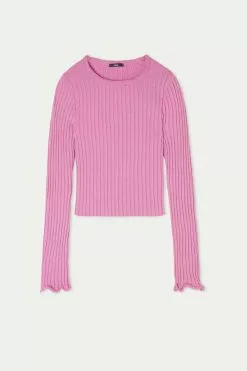 Tezenis Long-Sleeve Ribbed Crop Top -Outlet Tops Store 1ML1359287V F