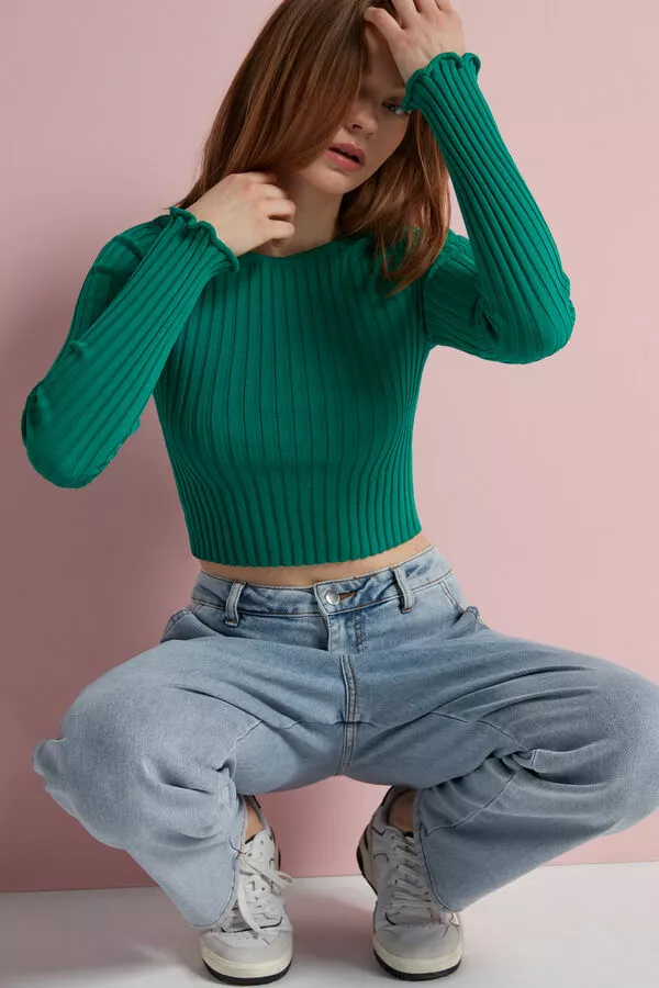 Tezenis Long-Sleeve Ribbed Crop Top 3 Tezenis Long-Sleeve Ribbed Crop Top - Image 3