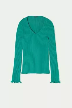 Tezenis Ribbed Long-Sleeve V-Neck Sweater 9 Tezenis Ribbed Long-Sleeve V-Neck Sweater -Outlet Tops Store 1ML1360312V F