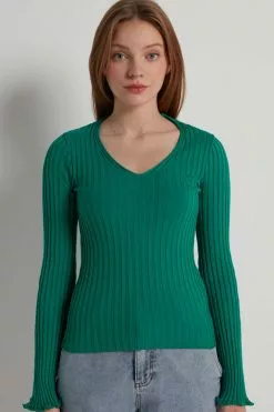 Tezenis Ribbed Long-Sleeve V-Neck Sweater