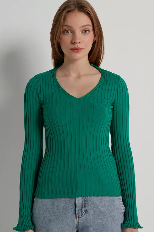 Tezenis Ribbed Long-Sleeve V-Neck Sweater 1 Tezenis Ribbed Long-Sleeve V-Neck Sweater