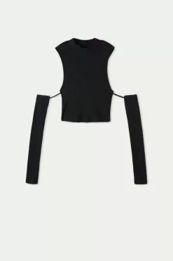 Tezenis Cropped Ribbed Tank Top With Sleeves 9 Tezenis Cropped Ribbed Tank Top With Sleeves -Outlet Tops Store 1ML1581019 F