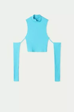 Tezenis Cropped Ribbed Tank Top With Sleeves -Outlet Tops Store 1ML1581257V F