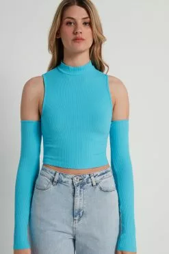 Tezenis Cropped Ribbed Tank Top With Sleeves