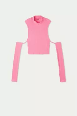 Tezenis Cropped Ribbed Tank Top With Sleeves 9 Tezenis Cropped Ribbed Tank Top With Sleeves -Outlet Tops Store 1ML1581282V F