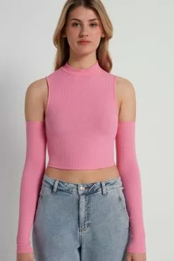 Tezenis Cropped Ribbed Tank Top With Sleeves