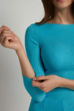 Tezenis 3/4-Length-Sleeve Ultralight Ribbed Cotton Boat-Neck Top -Outlet Tops Store 1ML1585257V DT1W