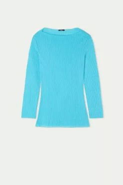 Tezenis 3/4-Length-Sleeve Ultralight Ribbed Cotton Boat-Neck Top -Outlet Tops Store 1ML1585257V F