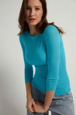 Tezenis 3/4-Length-Sleeve Ultralight Ribbed Cotton Boat-Neck Top -Outlet Tops Store 1ML1585257V M