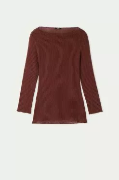 Tezenis 3/4-Length-Sleeve Ultralight Ribbed Cotton Boat-Neck Top -Outlet Tops Store 1ML1585314V F