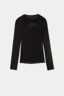 Tezenis Long-Sleeve Crew-Neck Ultralight Ribbed Cotton Cut-Out Top -Outlet Tops Store 1ML1586019 F