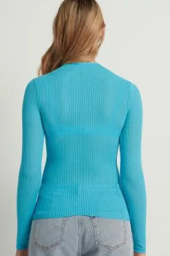 Tezenis Long-Sleeve Crew-Neck Ultralight Ribbed Cotton Cut-Out Top -Outlet Tops Store 1ML1586257V BI