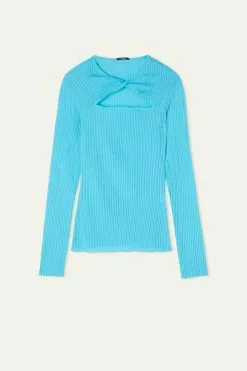 Tezenis Long-Sleeve Crew-Neck Ultralight Ribbed Cotton Cut-Out Top -Outlet Tops Store 1ML1586257V F