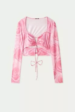 Tezenis Cropped Long-Sleeve Criss-Cross Top -Outlet Tops Store 1ML1587326V F