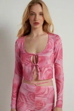 Tezenis Open Cropped Long-Sleeve Top With Ties