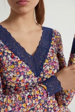 Tezenis V Neck Long Sleeve Top With Lace -Outlet Tops Store 1ML17DT262V DT1W