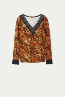 Tezenis V Neck Long Sleeve Top With Lace 9 Tezenis V Neck Long Sleeve Top With Lace -Outlet Tops Store 1ML17DT303V F