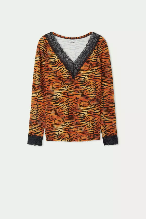 Tezenis V Neck Long Sleeve Top With Lace 5 Tezenis V Neck Long Sleeve Top With Lace - Image 5