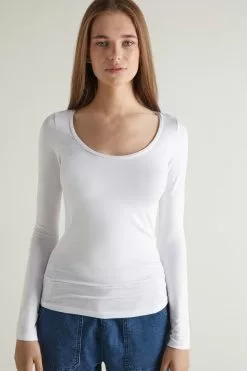 Tezenis Long-Sleeve Scoop-Neck Viscose Top