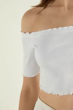 Tezenis Half Sleeve Lettuce Leaf Trim Ribbed Crop Top 8 Tezenis Half Sleeve Lettuce Leaf Trim Ribbed Crop Top -Outlet Tops Store 1MM1272001 DT1W