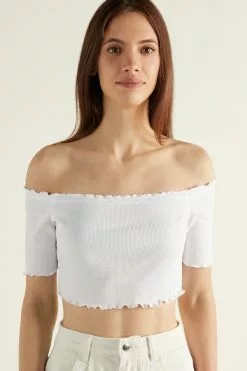 Tezenis Half Sleeve Lettuce Leaf Trim Ribbed Crop Top