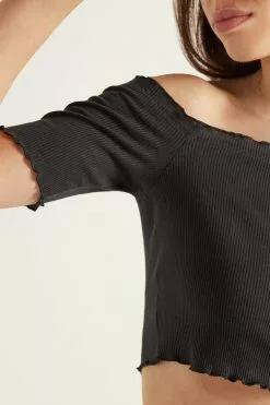 Tezenis Half Sleeve Lettuce Leaf Trim Ribbed Crop Top -Outlet Tops Store 1MM1272019 DT1W