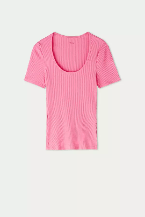 Tezenis Basic Rib Cotton Scoop Neck T-shirt 5 Tezenis Basic Rib Cotton Scoop Neck T-shirt - Image 5